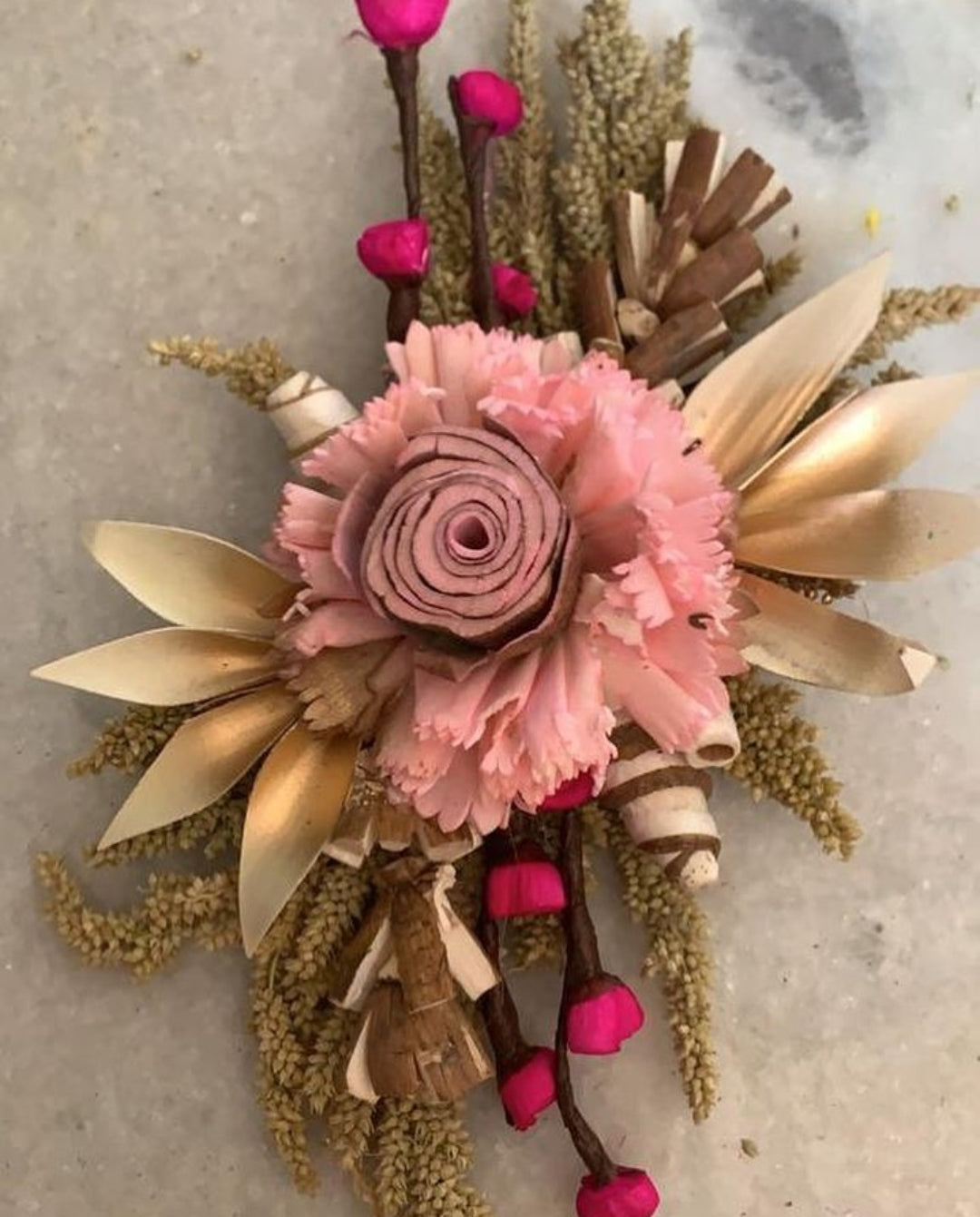 Pink & Golden Dry flowers bunch