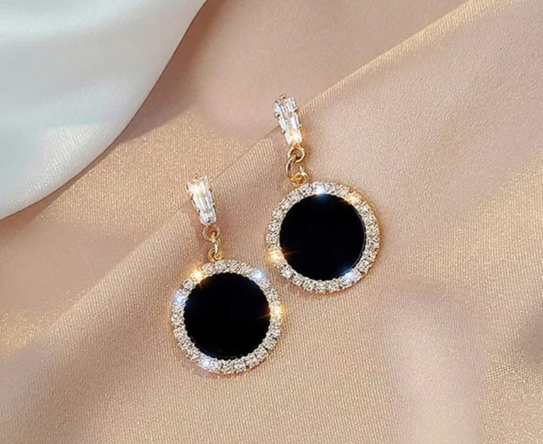 Glittery Round Earrings - Black