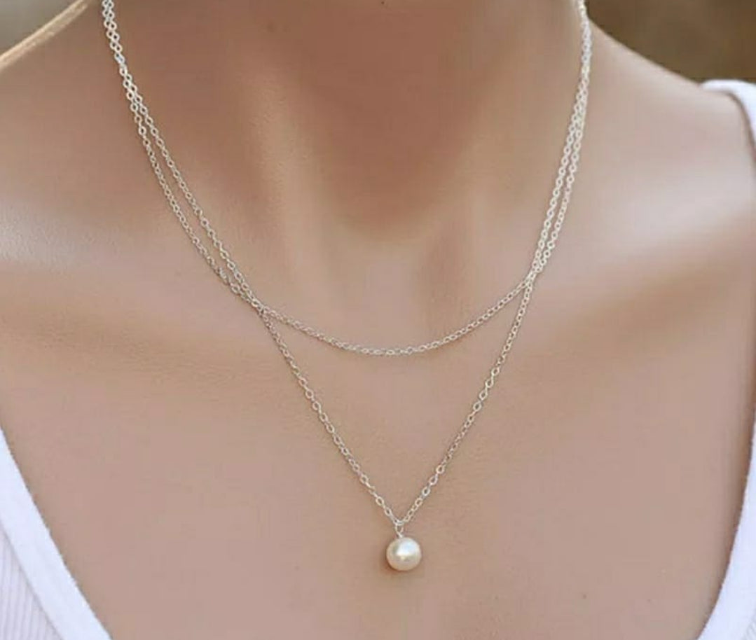 Double layer Pearl Necklace - Silver