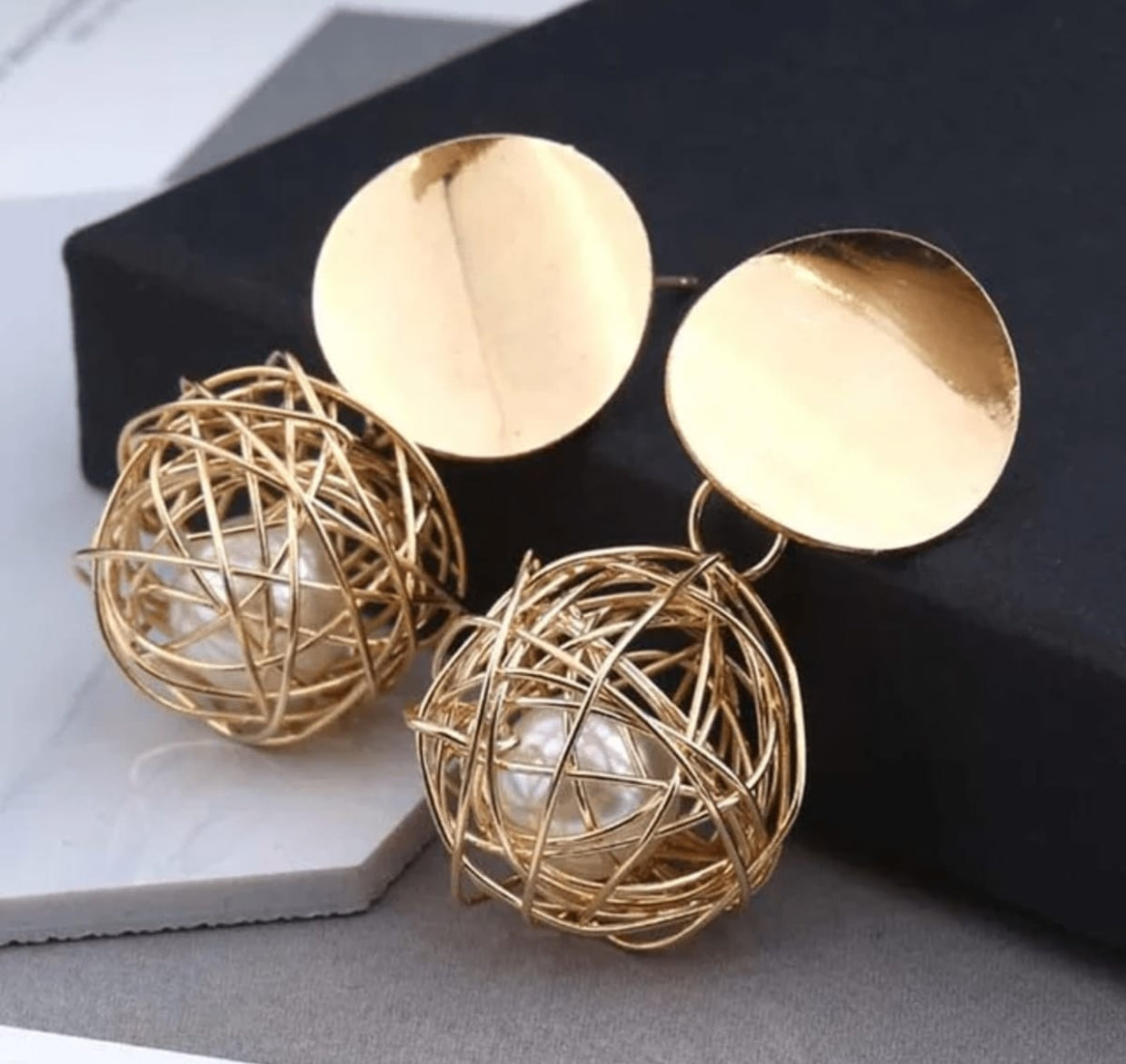 Golden Pearl Spiral Earrings