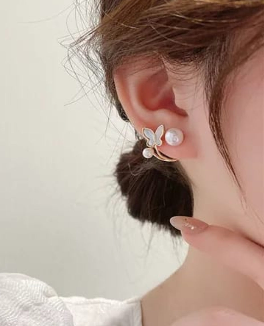 White Pearl Butterfly Studs