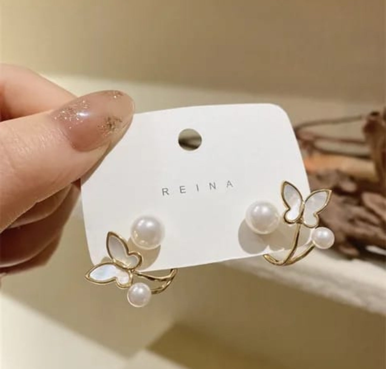 White Pearl Butterfly Studs