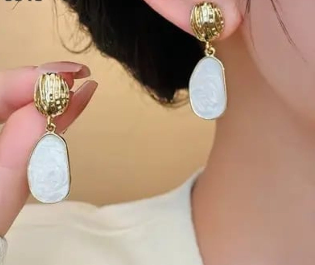 Golden White Tassel Earrings