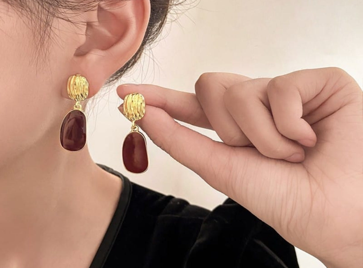 Golden Wine Tassel Earrings