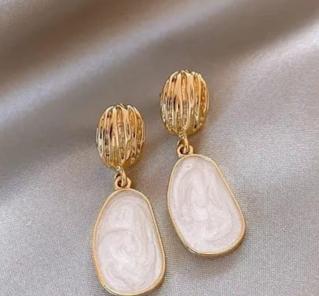 Golden White Tassel Earrings