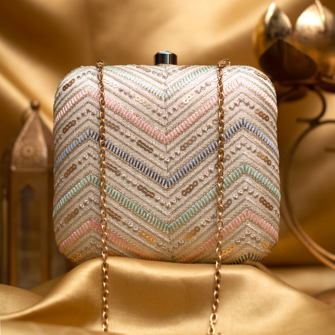 Ethnic Embroidery Square Clutch