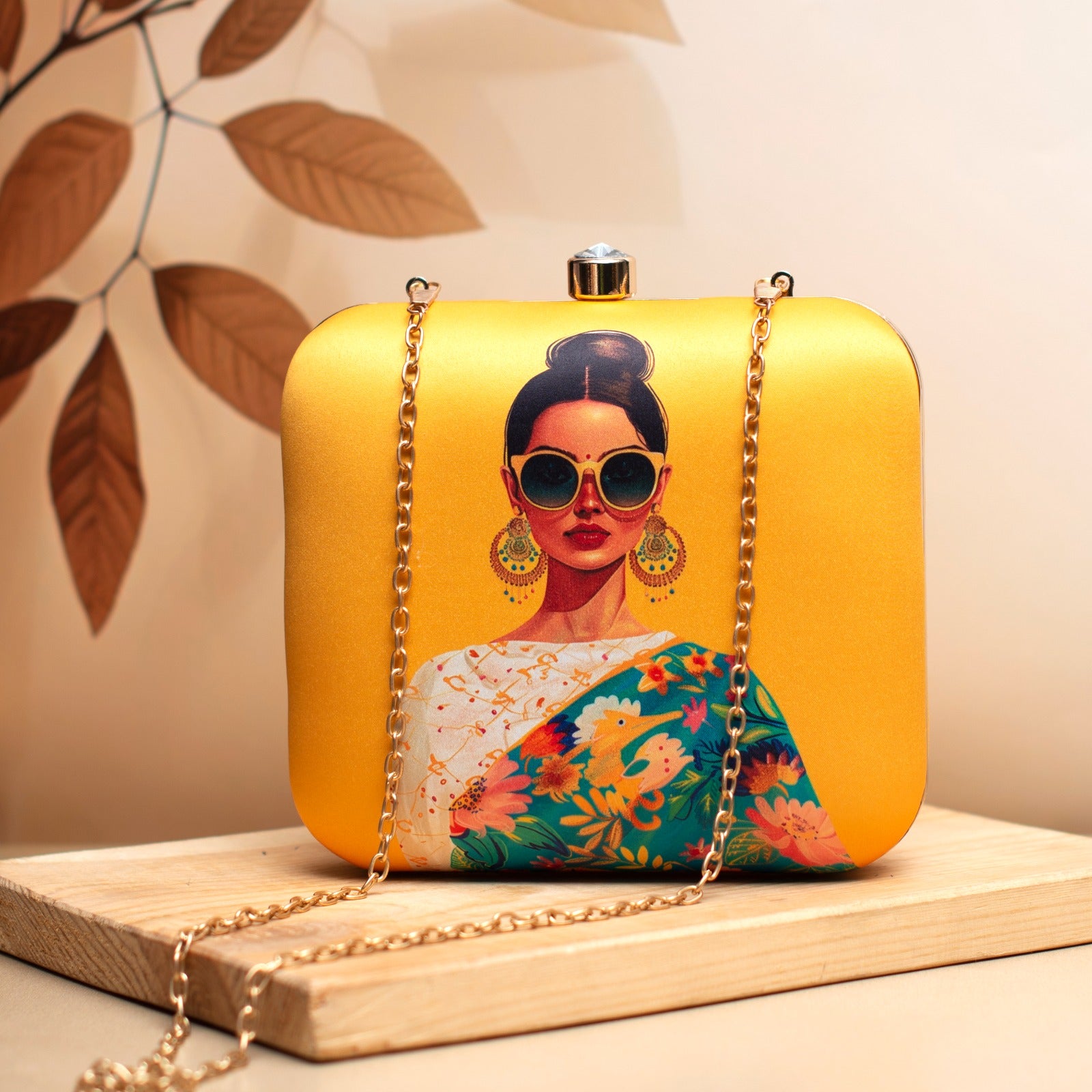 Stylish Woman in Shades Printed Square Handmade Clutch