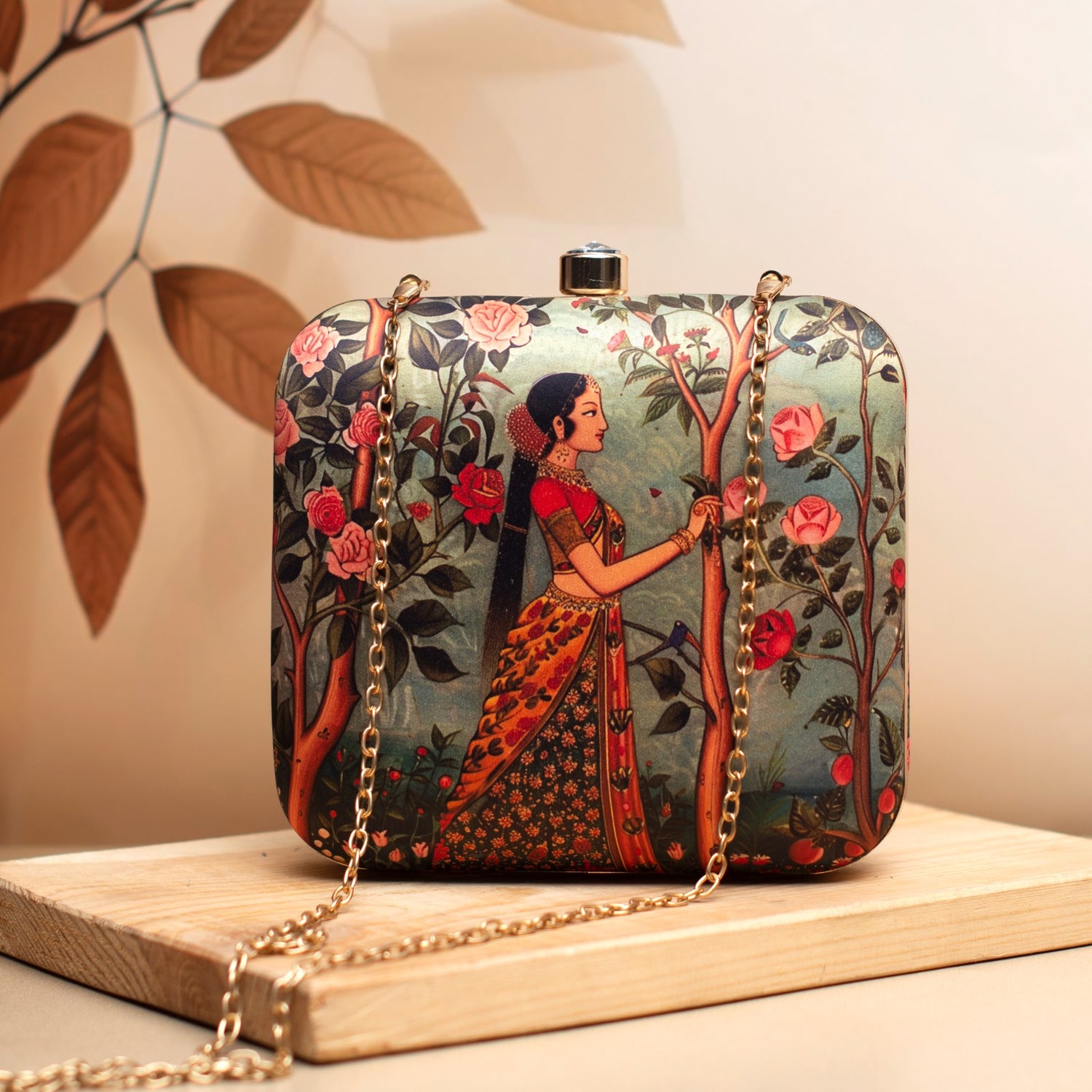 Indian Beautiful Girl Printed Square Handmade Clutch