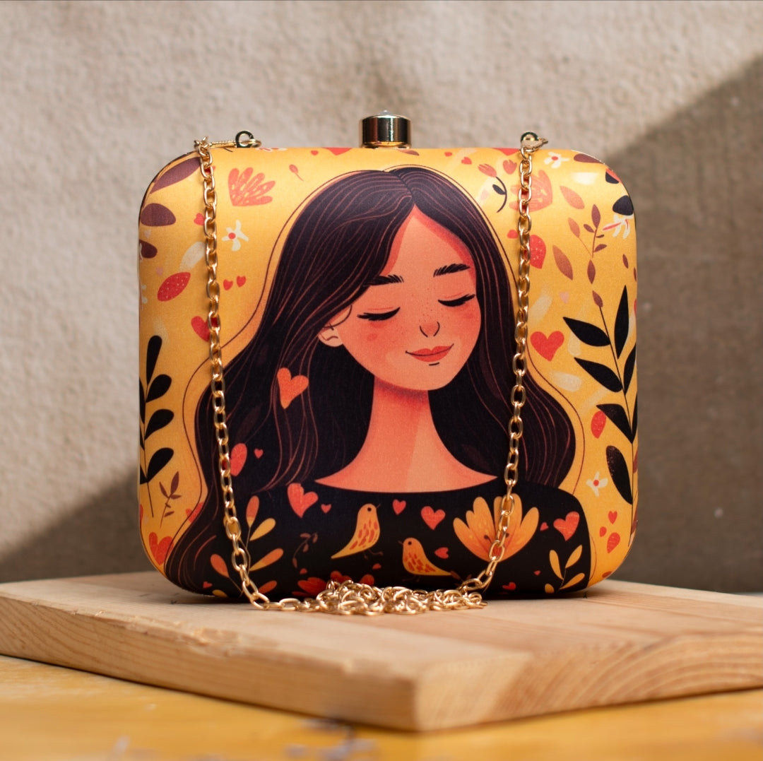 Young Girl Printed Square Handmade Clutch
