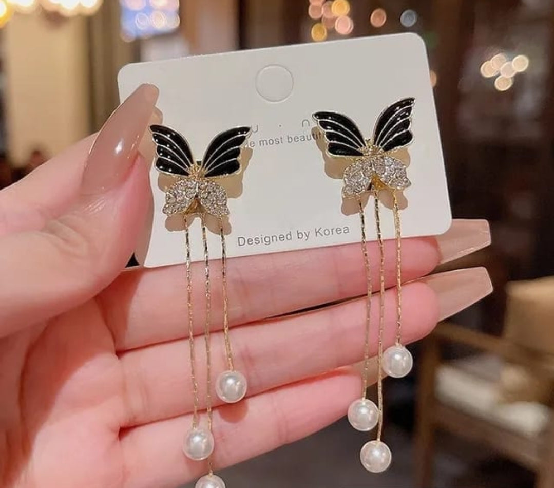 Butterfly Pearl Drops Earrings