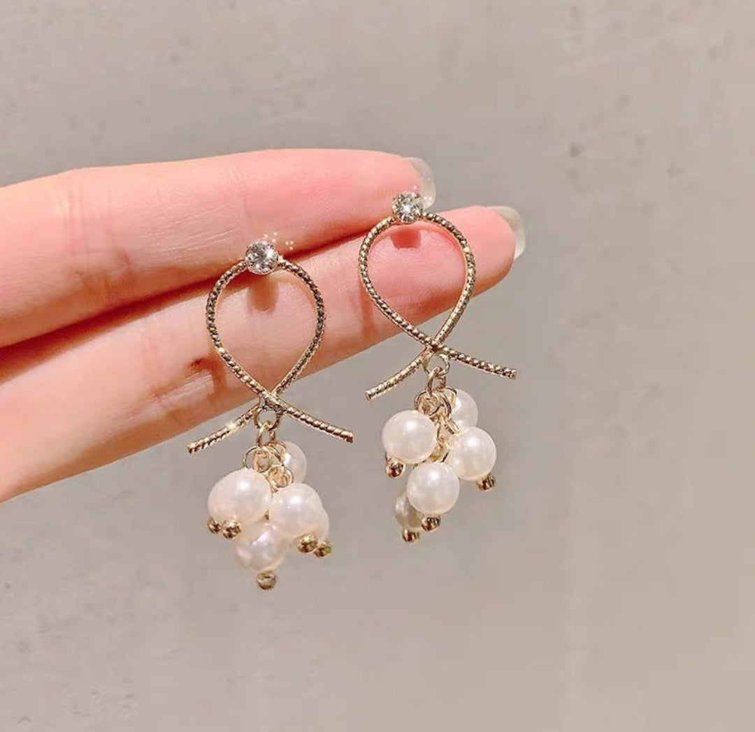 White Pearl Infinity Earrings