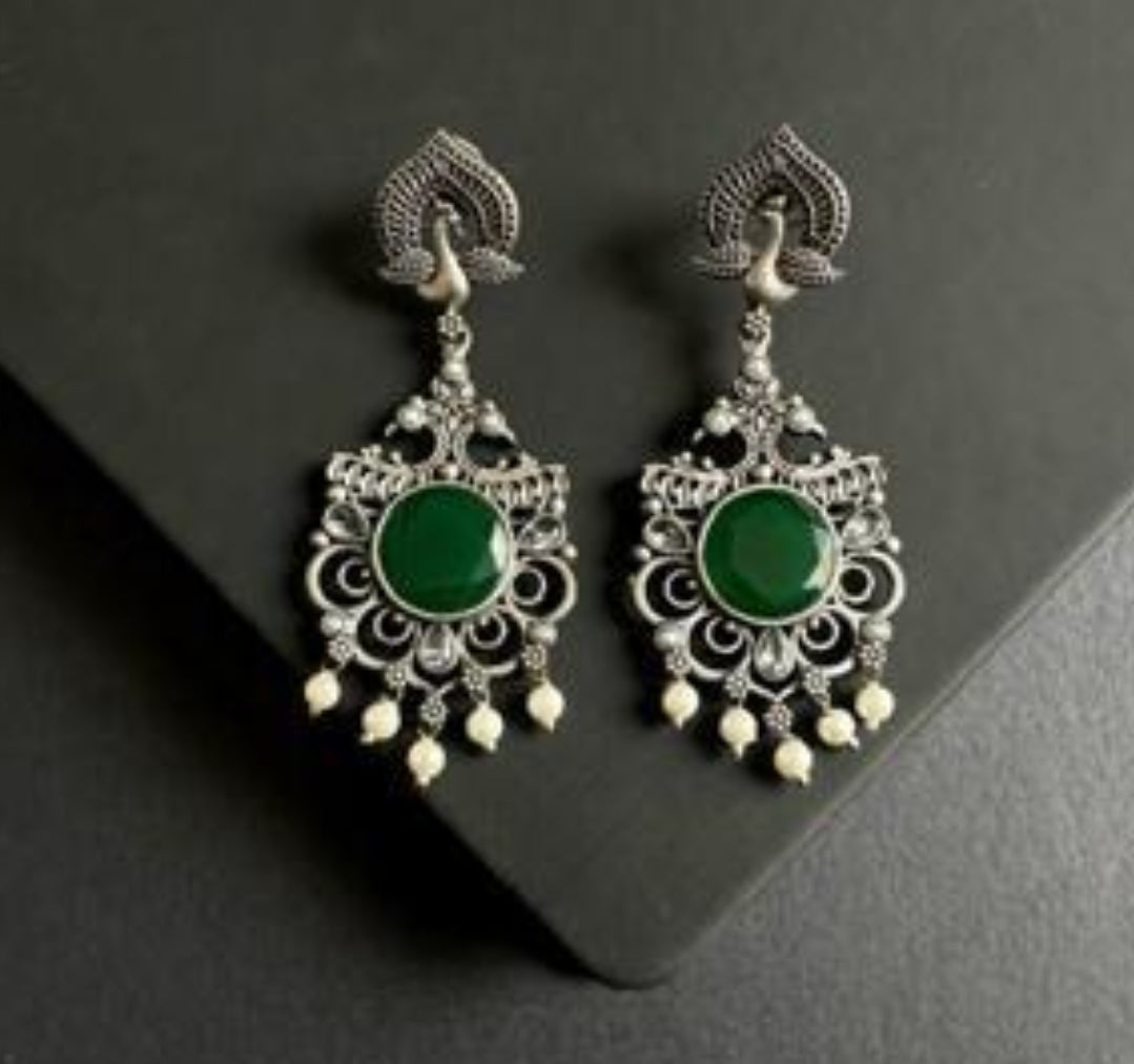 Green German Silver Earrings