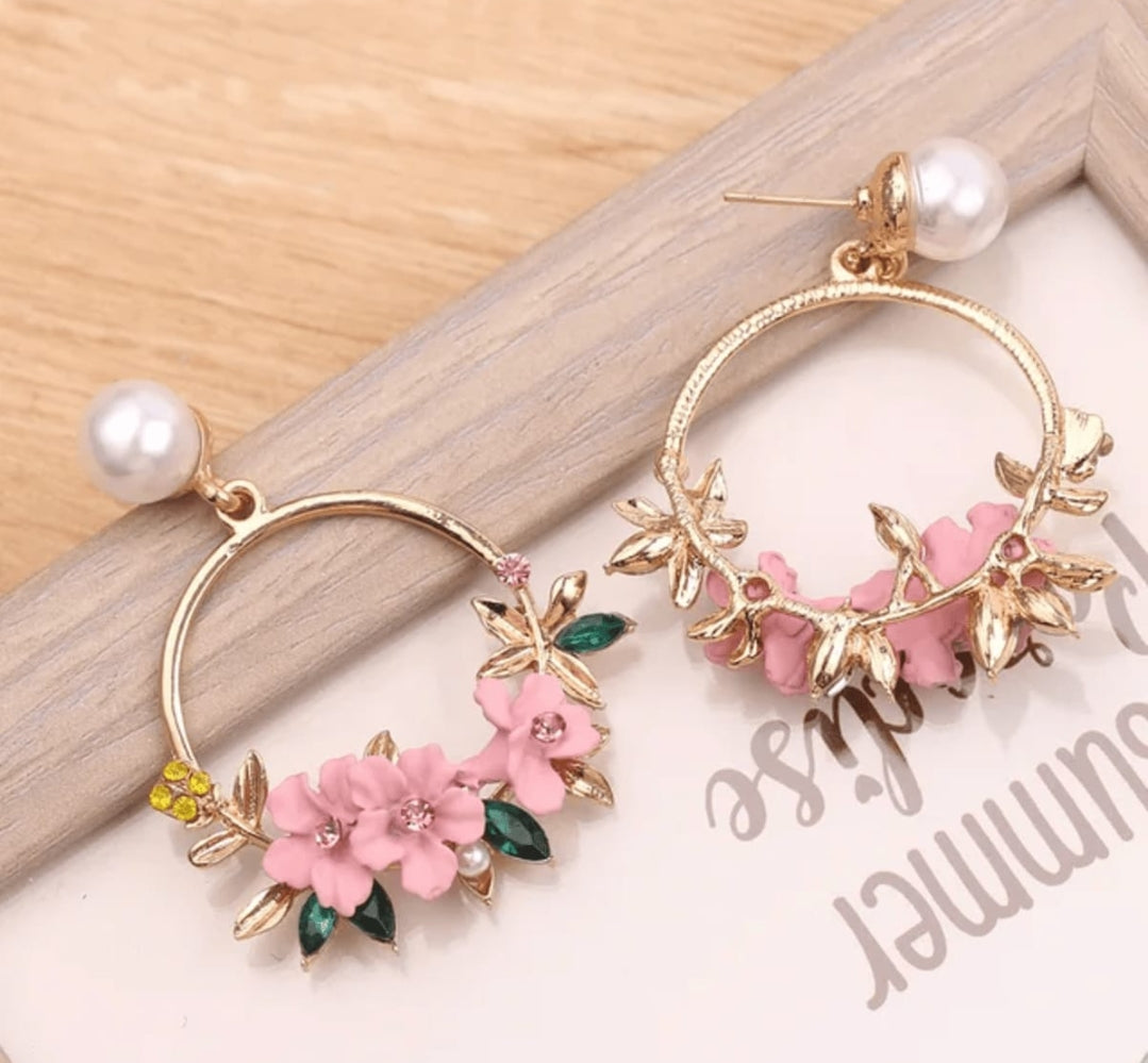 Pink flower earrings