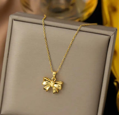 Golden Bow Pendant Necklace