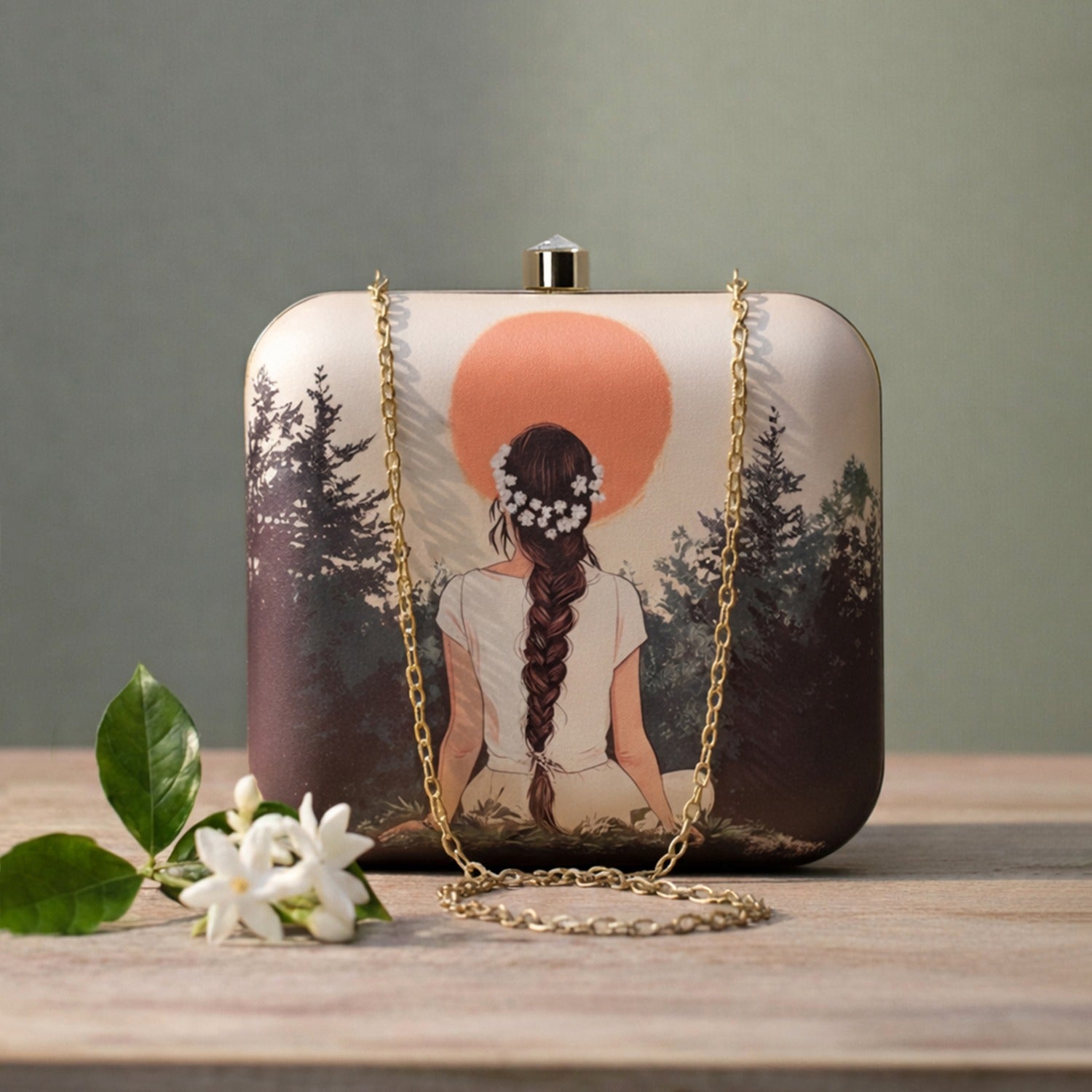 Woman with Tiara Printed Square Handmade Clutch