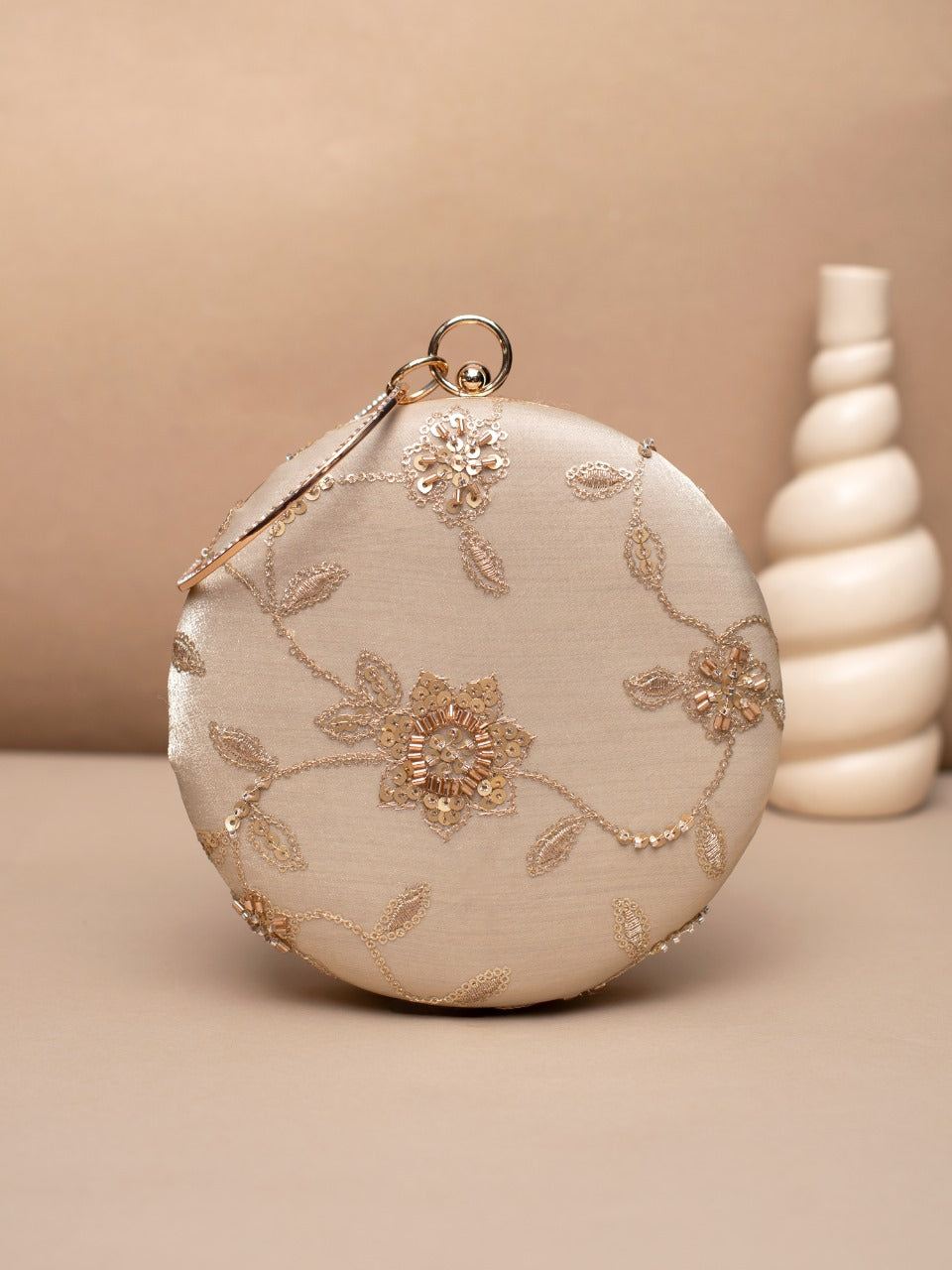 Celestial Charm Designer Clutch - Golden Cream