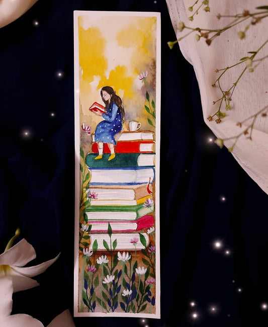 Bookmark - Girl on the book stack